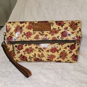 Patricia Nash Leather Floral Foldover Clutch Bag  With Wrist Strap, Flowers